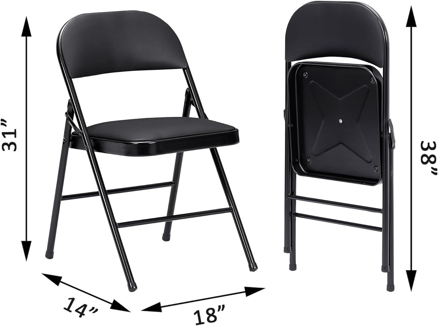 VECELO 4er-Pack Klappstühle, tragbar, Metall mit ultraweichen PU-gepolsterten Sitzflächen