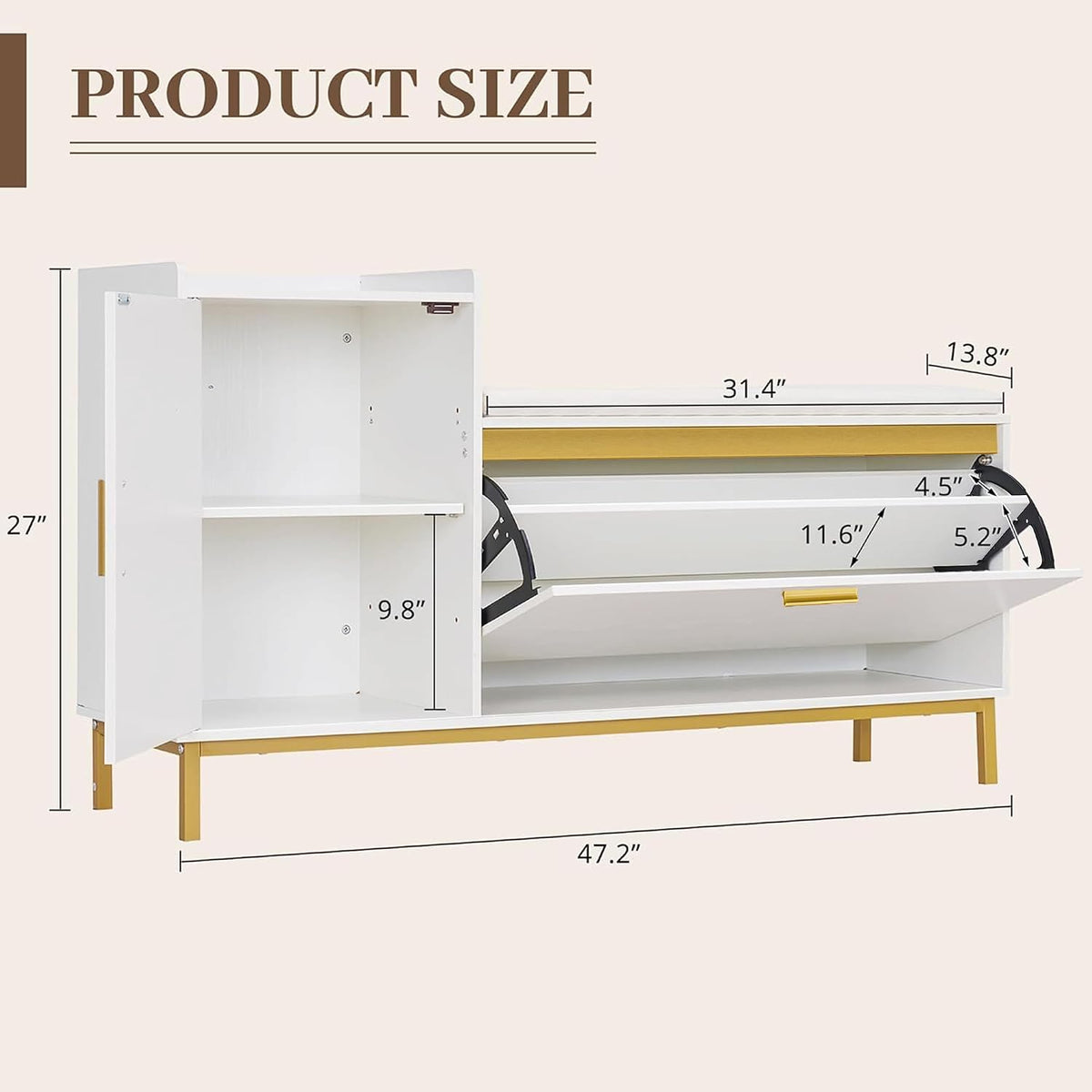 VECELO 2-Tier Shoe Storage Bench with Flip Drawers