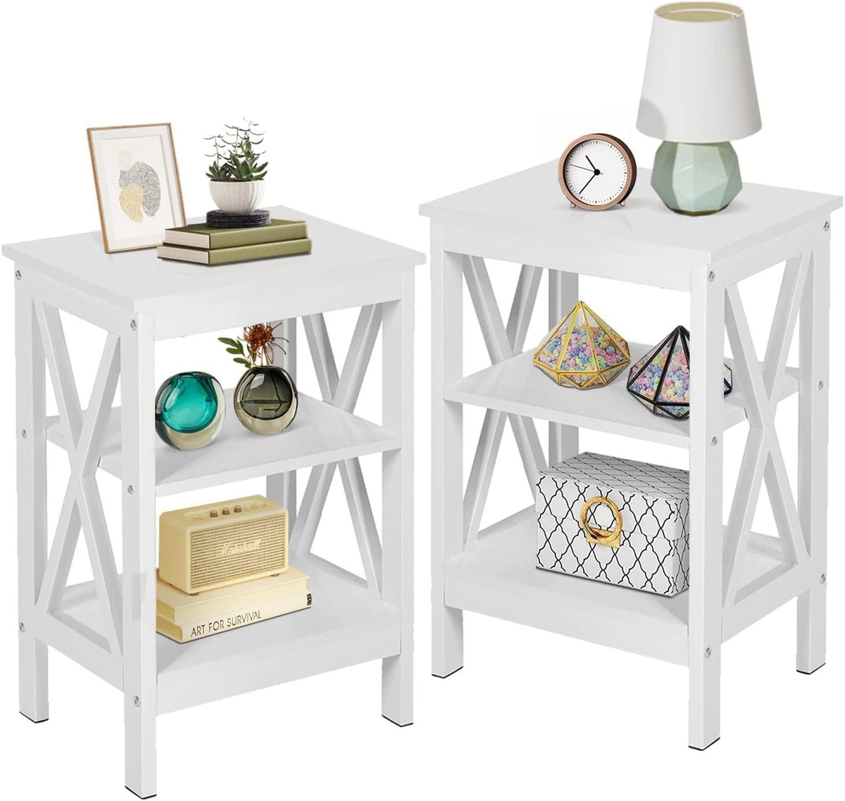 VECELO Modern Nightstand Side End Table with 3-Tiers Open Storage Shelf, 1 pack/2 packs