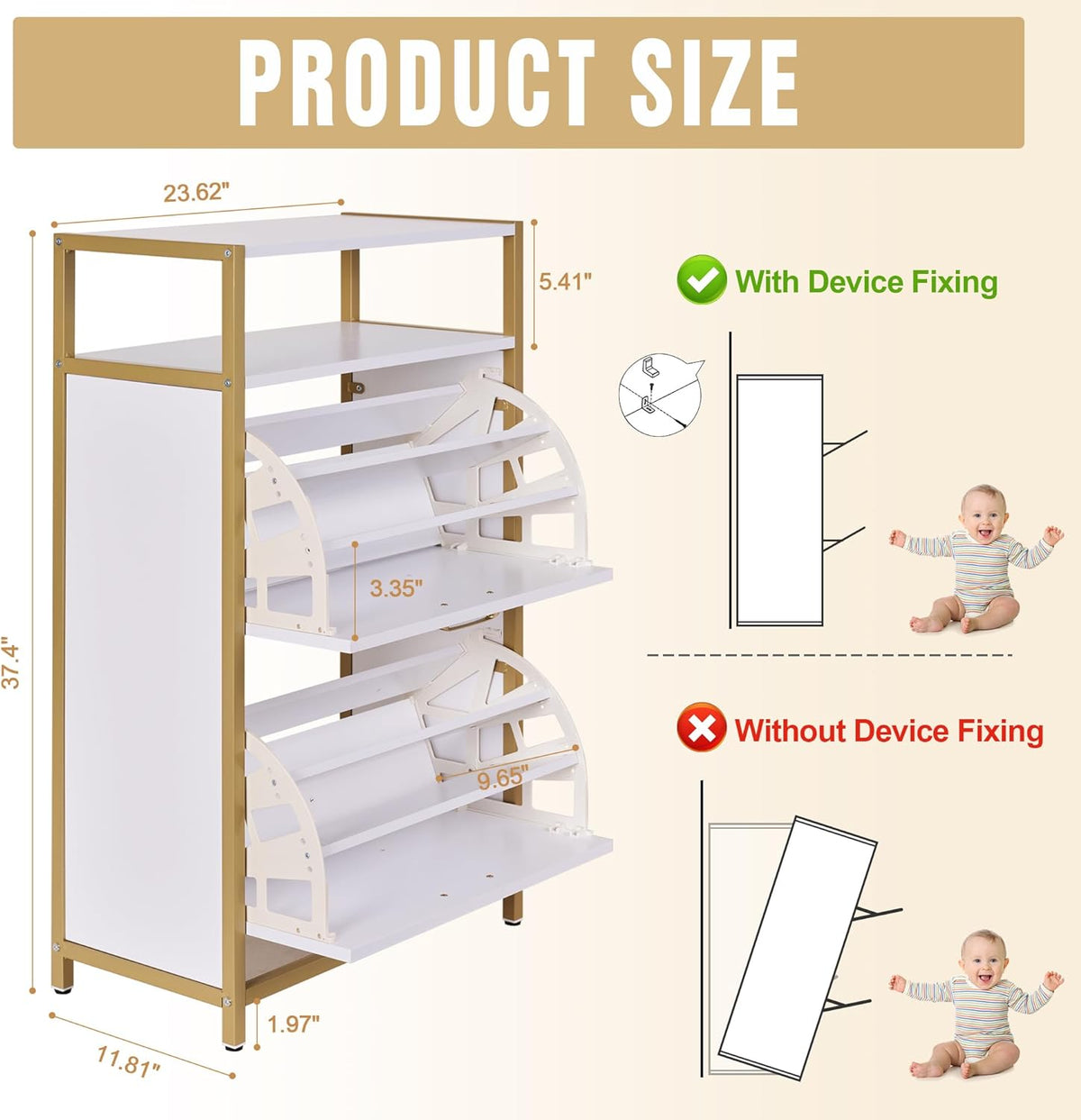 VECELO Shoe Storage Cabinet with 2 Flip Drawers