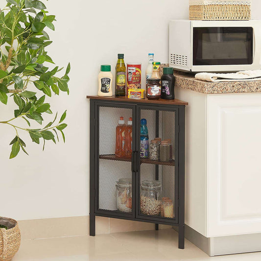 VECELO 3 Tier Corner Cabinet Shelf Display Rack with Grid Doors