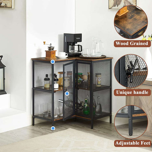 VECELO 3 Tier Corner Cabinet with Doors and Storage Shelves, Industrial TV Multipurpose Free-Standing Table