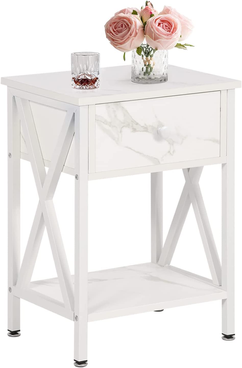 VECELO Versatile Nightstand X-Design End Side Table with Bin Drawer, 1 pack/2packs