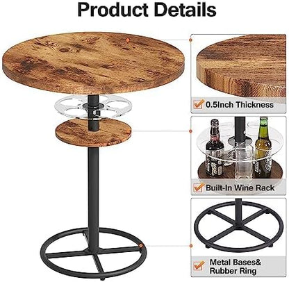 VECELO 3 Piece Bar Table Set, Small 2-Tier Round Pub Table with Barstools