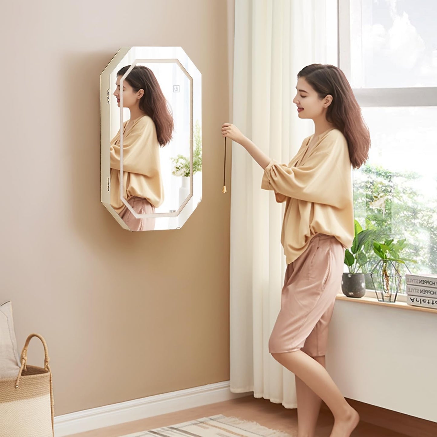 VECELO Gabinete de joyas con LED, organizador de joyas de pared/para colgar con espejo iluminado sin marco