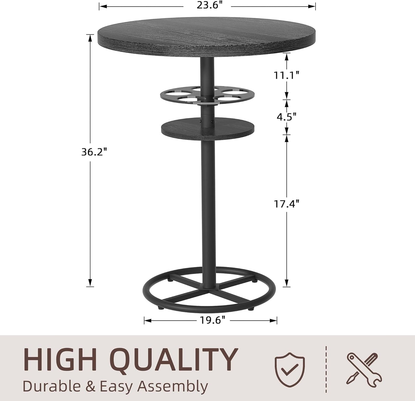 VECELO 3 Piece Bar Table Set, Small 2-Tier Round Pub Table with Barstools