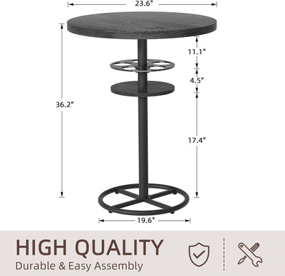 VECELO 3 Piece Bar Table Set, Small 2-Tier Round Pub Table with Barstools