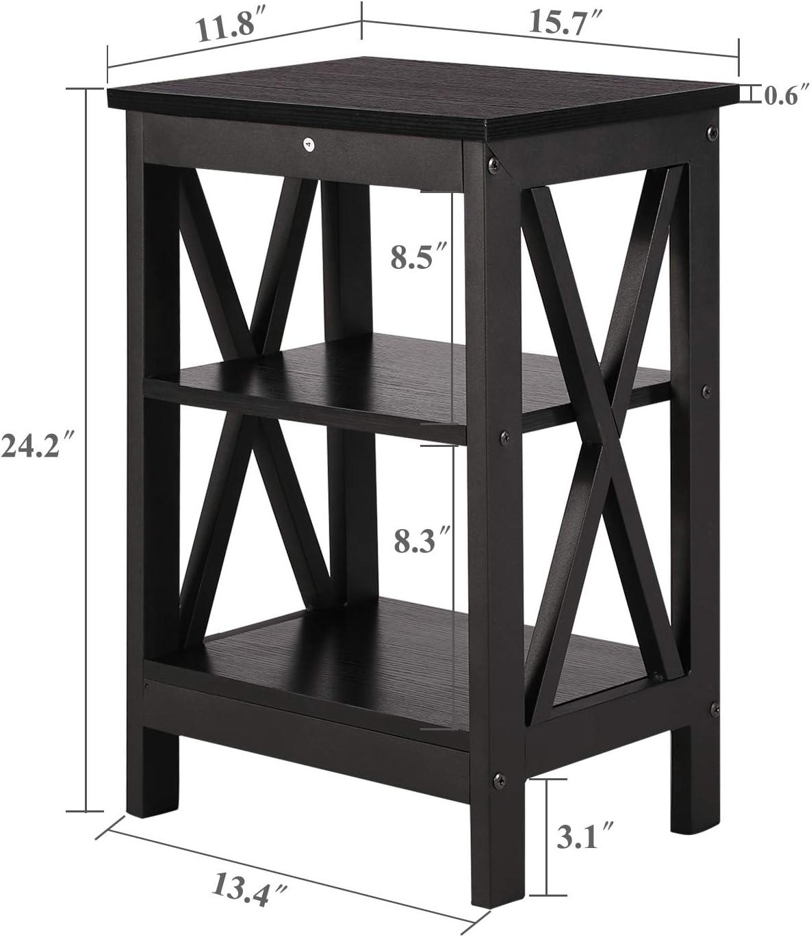 VECELO Modern Nightstand Side End Table with 3-Tiers Open Storage Shelf, 1 pack/2 packs