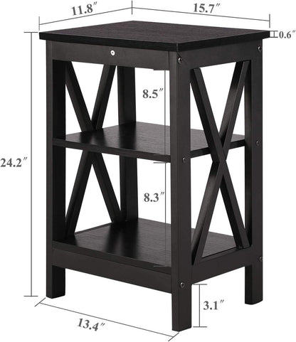 VECELO Modern Nightstand Side End Table with 3-Tiers Open Storage Shelf, 1 pack/2 packs