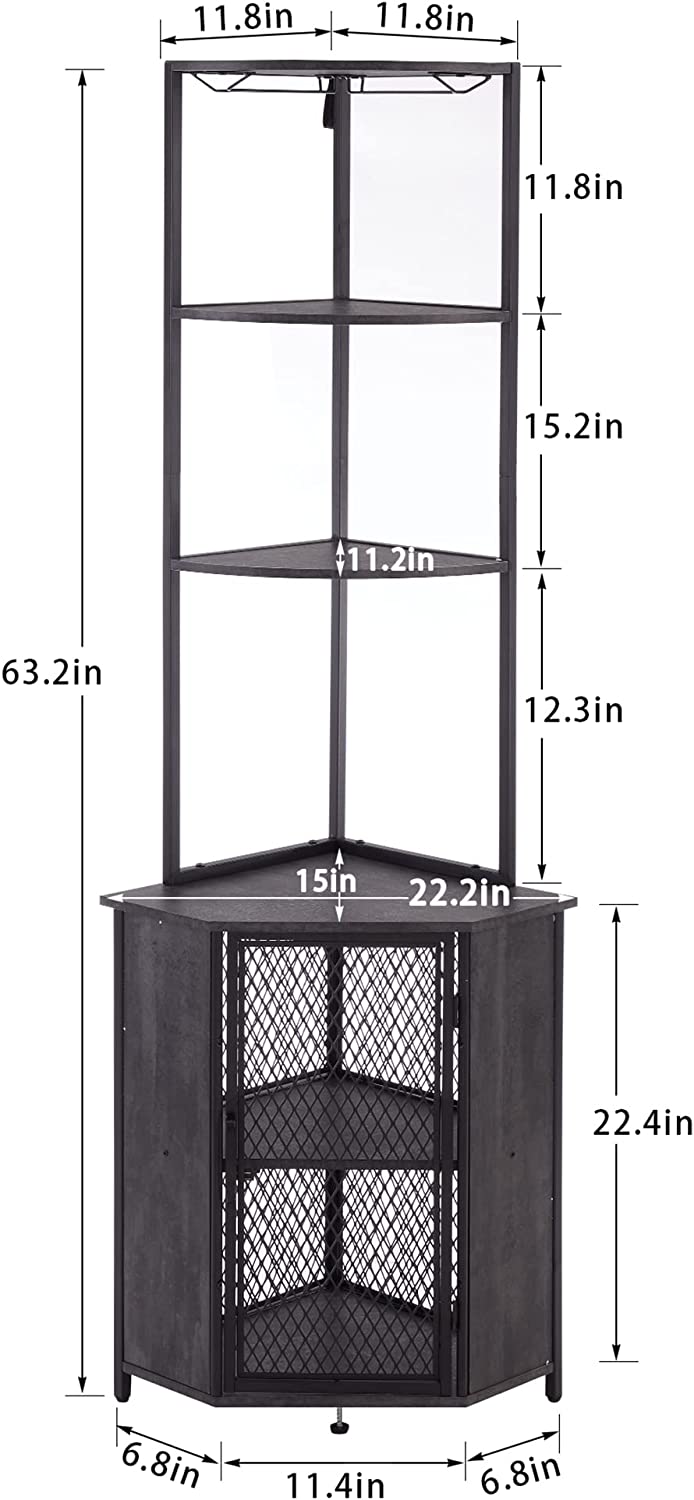 VECELO Corner Cabinet, Tall Storage Shelf Bookshelf Display Shelves Rack