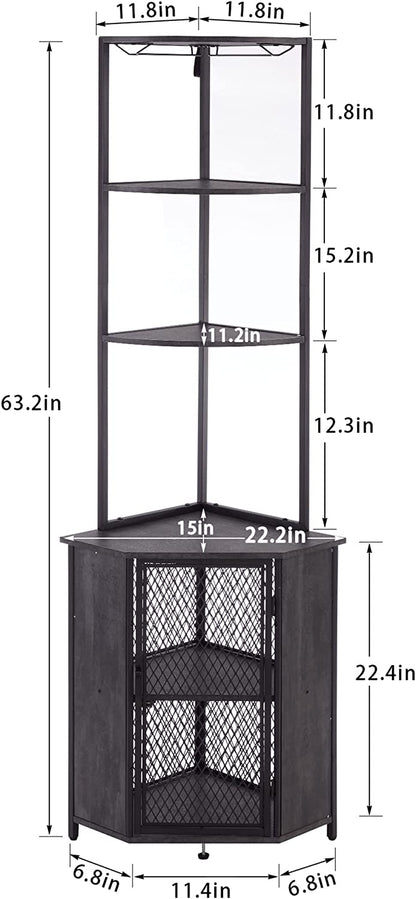 VECELO Corner Cabinet, Tall Storage Shelf Bookshelf Display Shelves Rack
