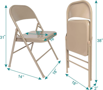 VECELO Metal Frame Steel Folding Mounted Chairs with Triple Braced & Double Hinged Back Set of 4