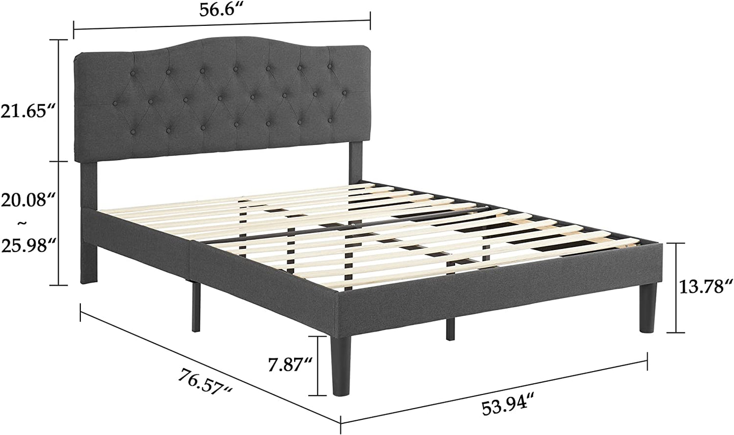 VECELO Classic Upholstered Platform Bed Frame with Diamond Stitched Cloth