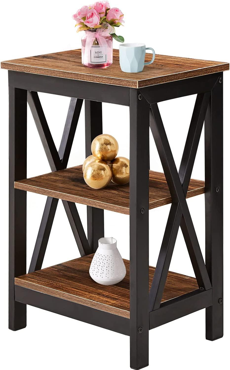 VECELO Modern Nightstand Side End Table with 3-Tiers Open Storage Shelf, 1 pack/2 packs