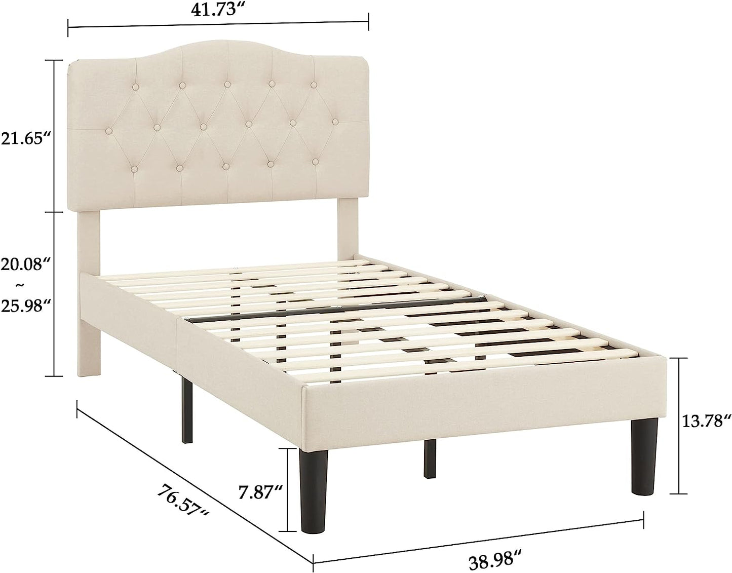 VECELO Classic Upholstered Platform Bed Frame with Diamond Stitched Cloth