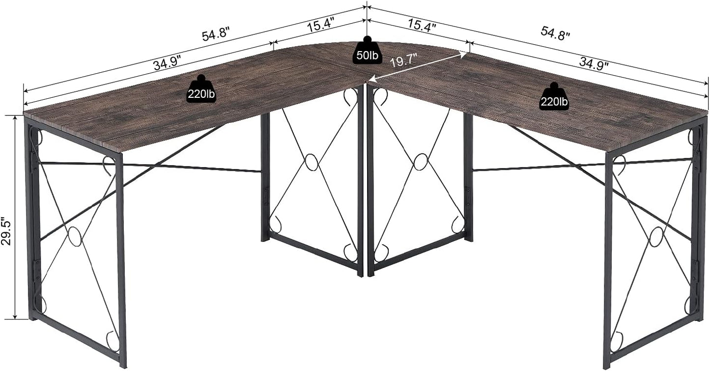 VECELO L Shaped Large Computer Corner Desk Industrial Home Office Workstation