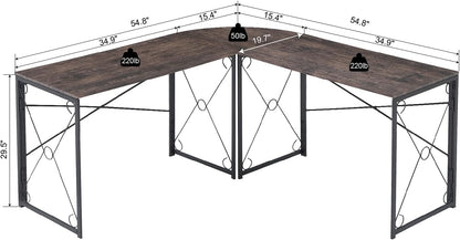 VECELO L Shaped Large Computer Corner Desk Industrial Home Office Workstation
