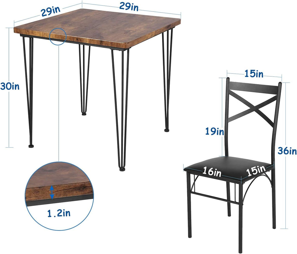VECELO 3-teiliges Küchen- und Esszimmerset für zu Hause, Küche, Essecke