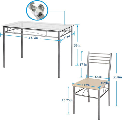VECELO Modern Rectangular 5-Piece Dining Table Set