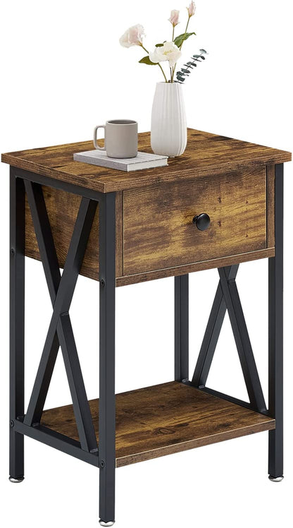 VECELO Versatile Nightstand X-Design End Side Table with Bin Drawer, 1 pack/2packs