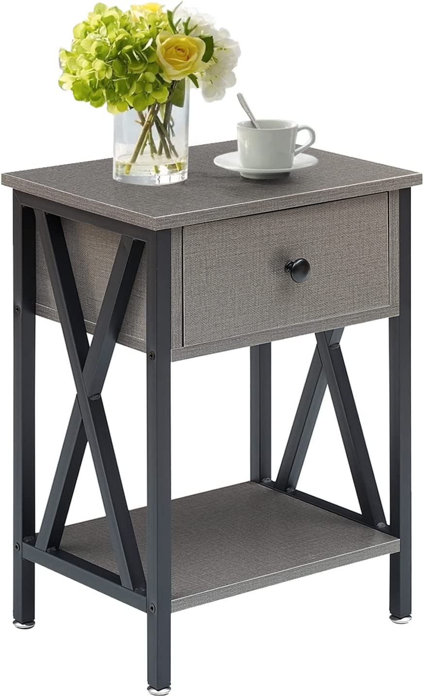 VECELO Versatile Nightstand X-Design End Side Table with Bin Drawer, 1 pack/2packs