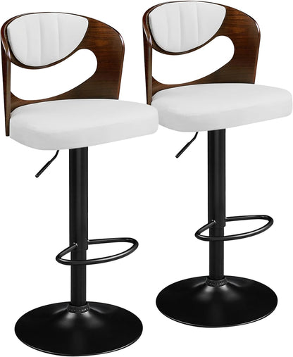 Juego de 2 taburetes de bar VECELO, taburetes de altura de mostrador con respaldo de madera curvada