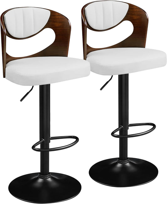Juego de 2 taburetes de bar VECELO, taburetes de altura de mostrador con respaldo de madera curvada