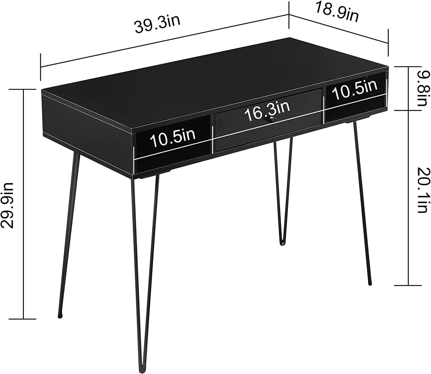 VECELO 39.3" Home Office Work Table with Drawers Computer Desk