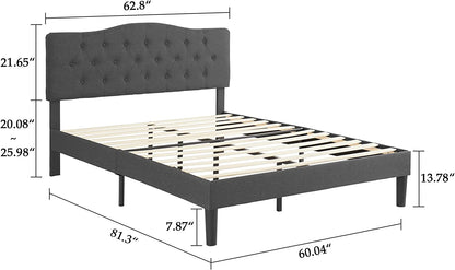 VECELO Classic Upholstered Platform Bed Frame with Diamond Stitched Cloth