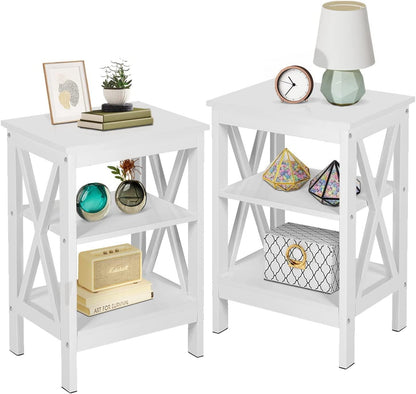 VECELO Modern Nightstand Side End Table with 3-Tiers Open Storage Shelf, 1 pack/2 packs