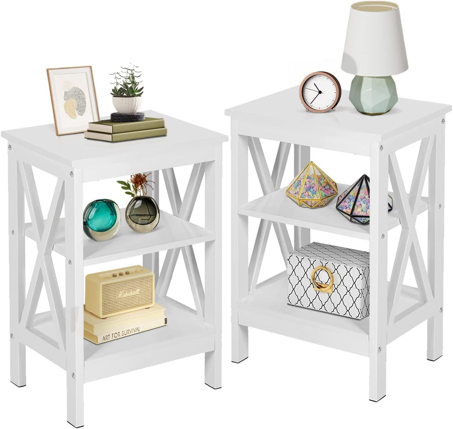 VECELO Modern Nightstand Side End Table with 3-Tiers Open Storage Shelf, 1 pack/2 packs