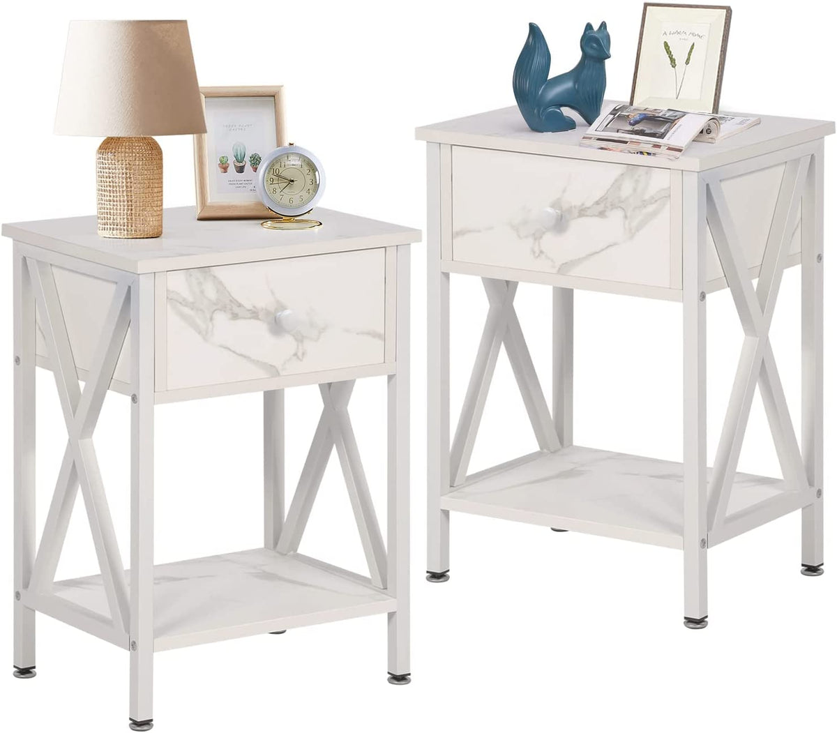 VECELO Versatile Nightstand X-Design End Side Table with Bin Drawer, 1 pack/2packs