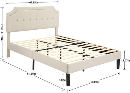 VECELO Premium Upholstered Platform Bed Diamond Stitched Panel Headboard