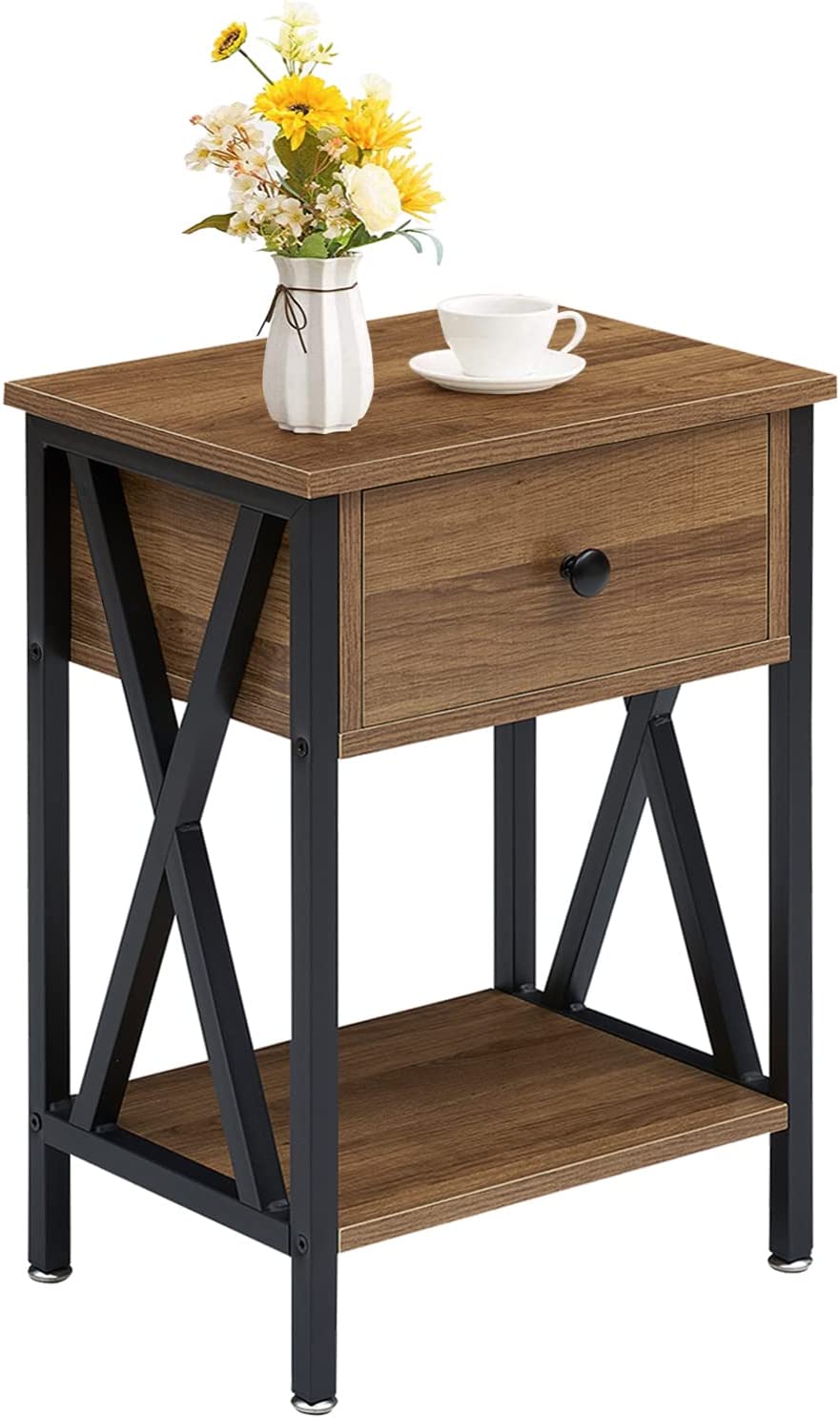 VECELO Versatile Nightstand X-Design End Side Table with Bin Drawer, 1 pack/2packs