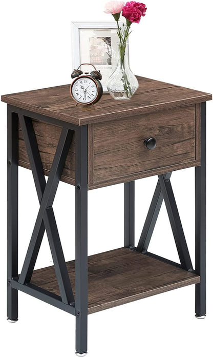VECELO Versatile Nightstand X-Design End Side Table with Bin Drawer, 1 pack/2packs