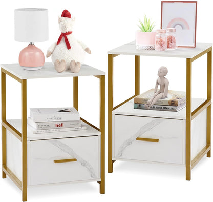 VECELO Nightstand Modern Square End Side Table, 1 Pack/2 Packs