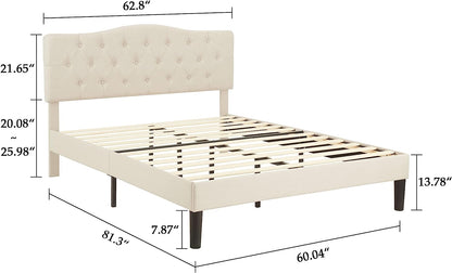 VECELO Classic Upholstered Platform Bed Frame with Diamond Stitched Cloth