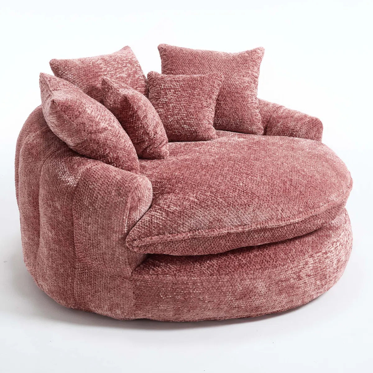 Sofá Redondo de Chenilla de Gran Tamaño, Sillón de Lectura Esponjoso para Sala de Estar