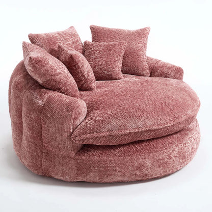Sofá Redondo de Chenilla de Gran Tamaño, Sillón de Lectura Esponjoso para Sala de Estar