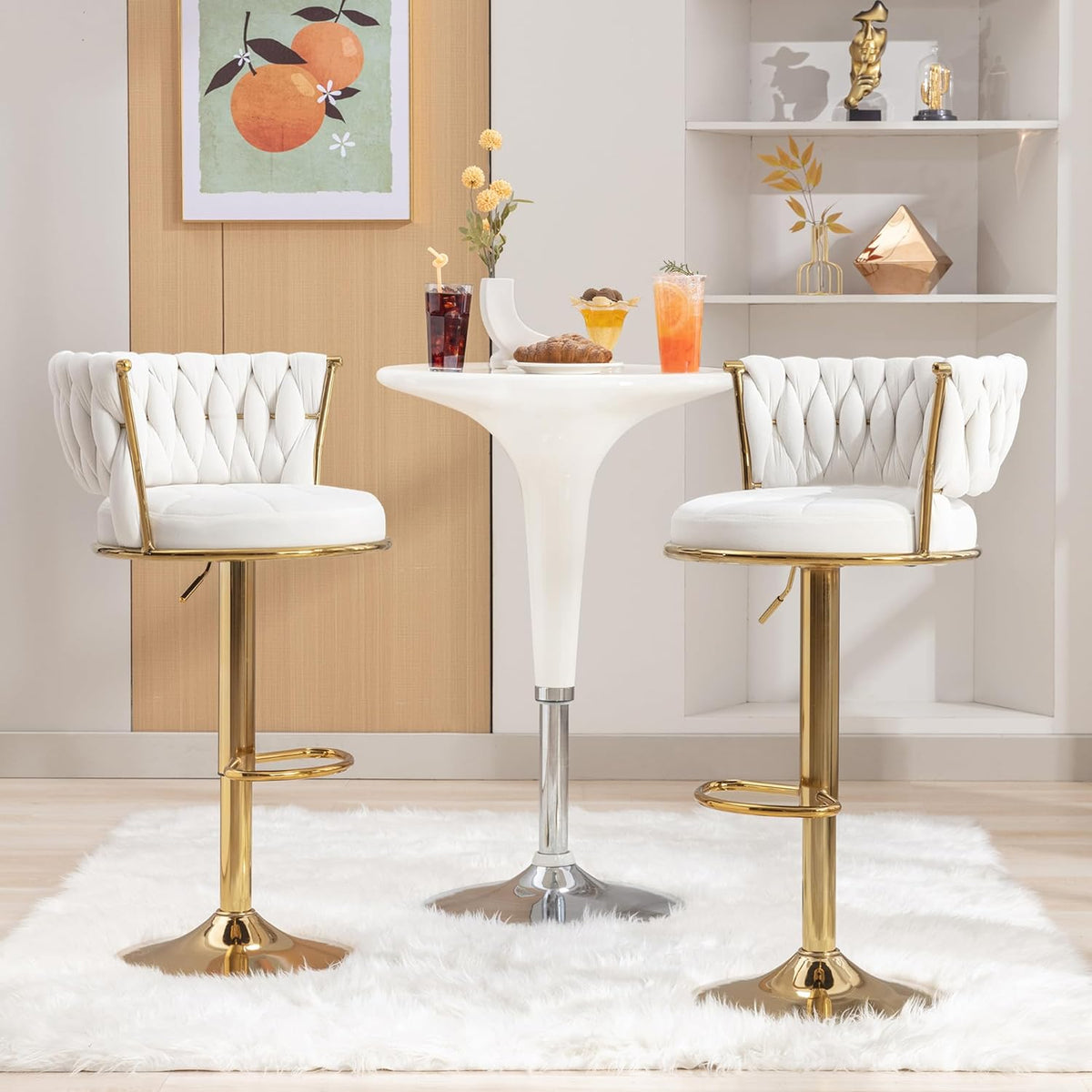 VECELO Bar Stools Set of 2, Adjustable Barstools Counter Height Stools with Back and Arm