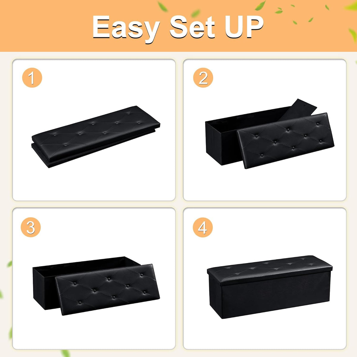 VECELO Storage Ottoman Bench End of Bed 43'' Footstool Footrest Stool Shoestool