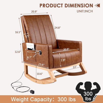 VECELO mecedora tapizada para guardería, sillón reclinable con respaldo alto, sillón cómodo con bolsillo lateral y puerto USB