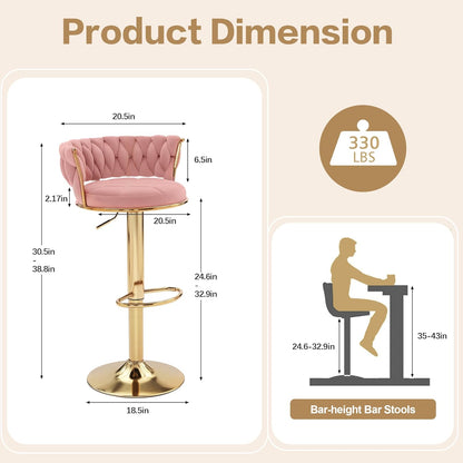 VECELO Bar Stools Set of 2, Adjustable Barstools Counter Height Stools with Back and Arm
