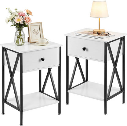 VECELO Versatile Nightstand X-Design End Side Table with Bin Drawer, 1 pack/2packs