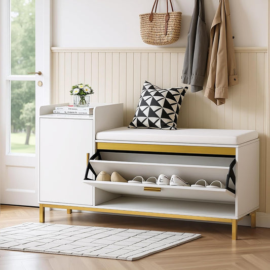 VECELO 2-Tier Shoe Storage Bench with Flip Drawers