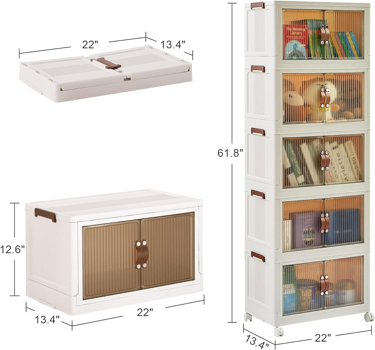 VECELO 16 Gal Stackable Storage Bins with Lid,Plastic Collapsible Storage Cabinet