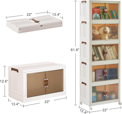 VECELO 16 Gal Stackable Storage Bins with Lid,Plastic Collapsible Storage Cabinet