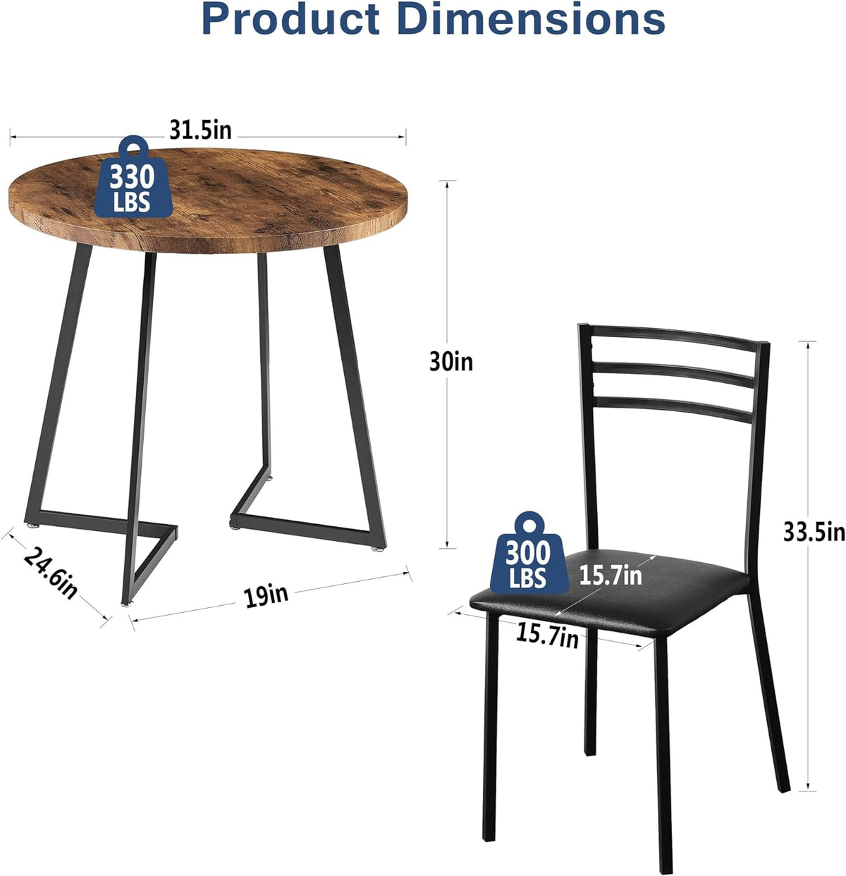 VECELO 3 Piece Kitchen Dining Room Set