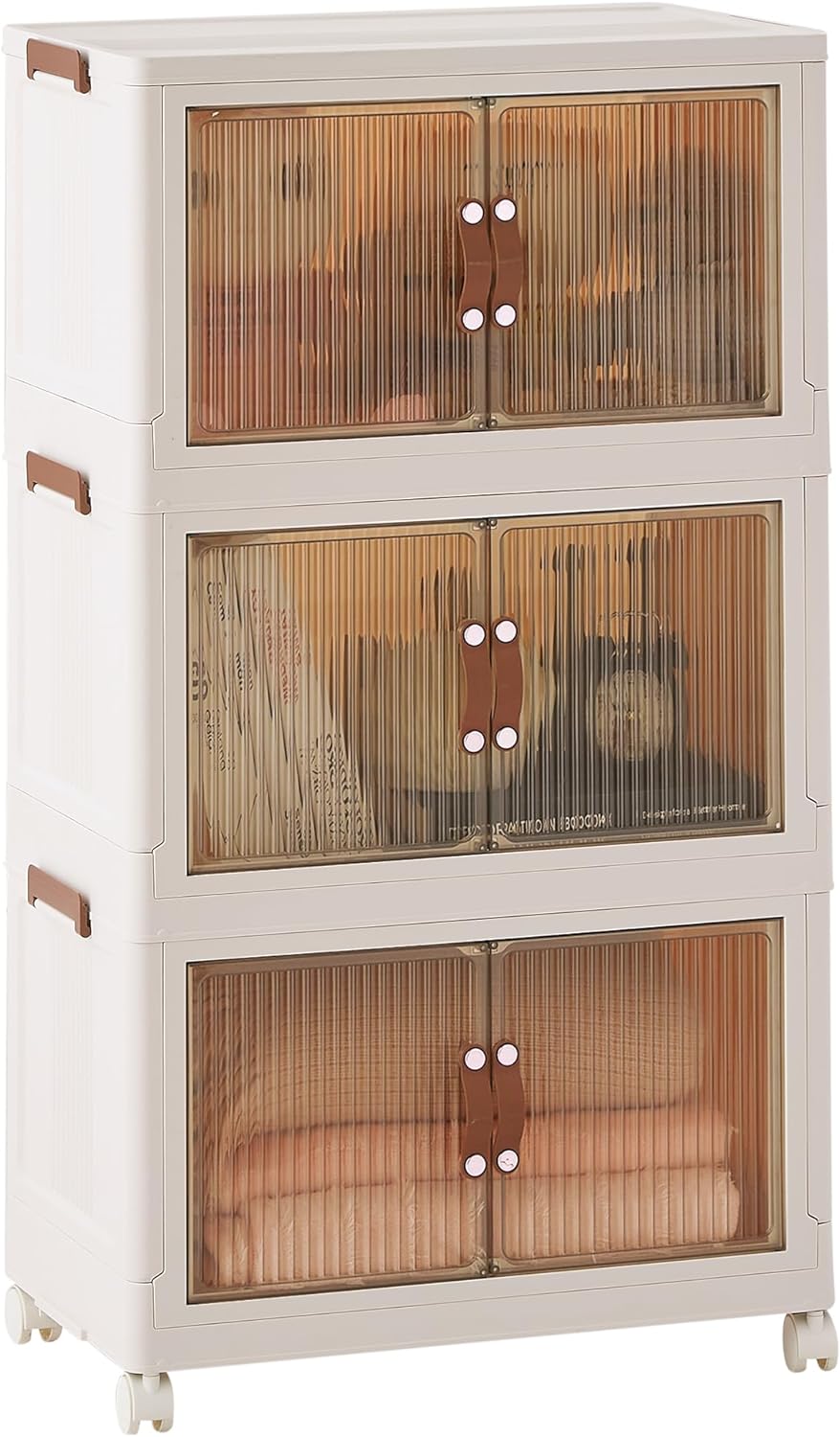 VECELO 16 Gal Stackable Storage Bins with Lid,Plastic Collapsible Storage Cabinet