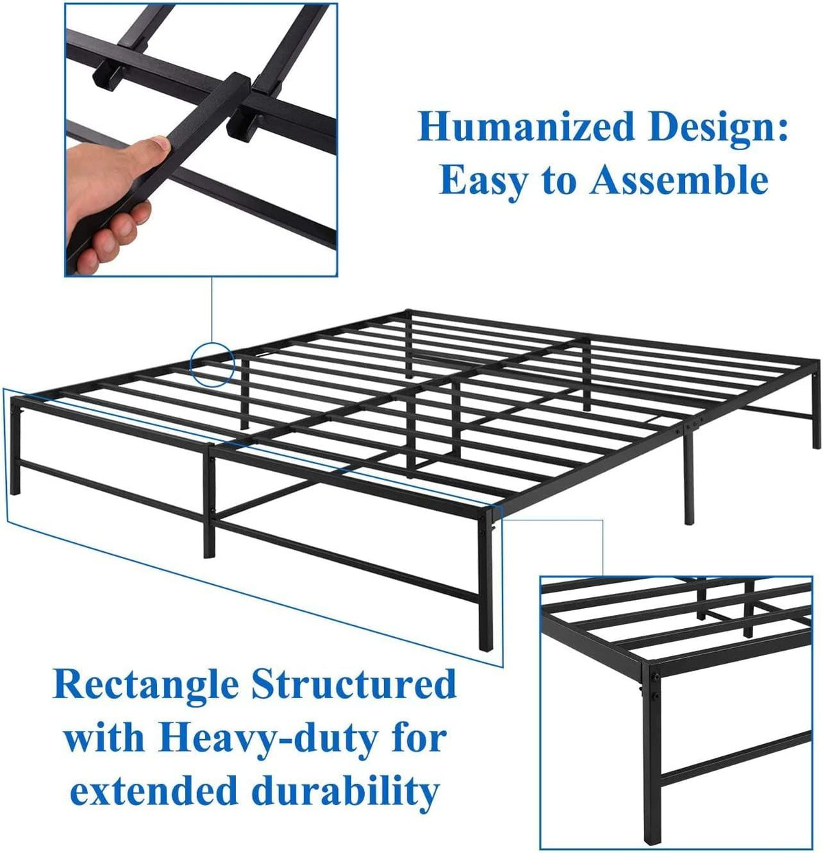 VECELO 14" Black Platform Bed Frame/Mattress Foundation/No Box Spring Needed/Steel Slat Support